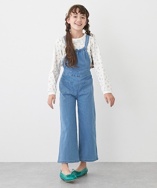 Lycee mine（リセマイン）の「【リンク】ワイドサロペット（サロペット/オーバーオール・キッズ・ブルー/ライトベージュ・S/M）」の2枚目の写真
