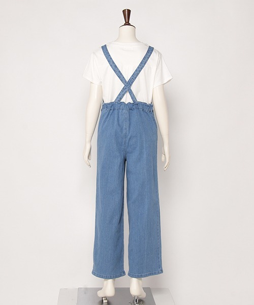 Lycee mine（リセマイン）の「【リンク】ワイドサロペット（サロペット/オーバーオール・キッズ・ブルー/ライトベージュ・S/M）」の3枚目の写真
