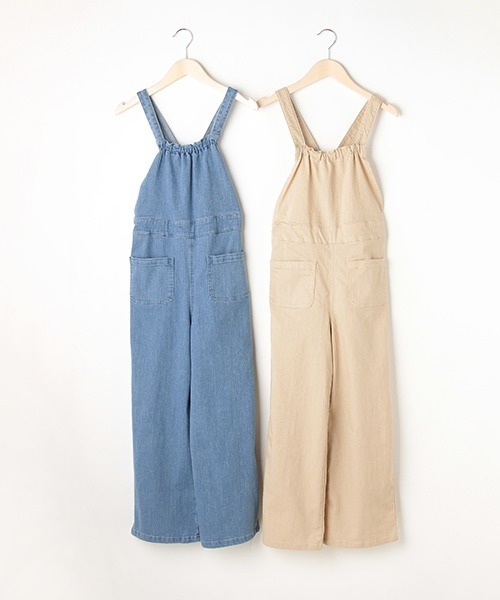 Lycee mine（リセマイン）の「【リンク】ワイドサロペット（サロペット/オーバーオール・キッズ・ブルー/ライトベージュ・S/M）」の4枚目の写真