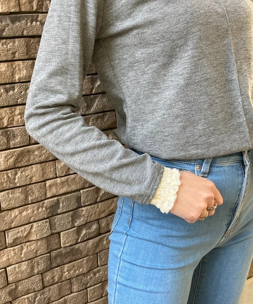 Loco Ocean（ロコオーシャン）の「レイヤード風 レース付き裏起毛綺麗めトップス（Tシャツ/カットソー・レディース・ブラック/ベージュ/グレー/チャコール・FREE）」の13枚目の写真