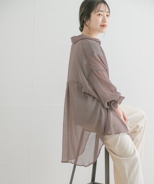 ITEMS URBANRESEARCH(アイテムズ アーバンリサーチ)の「【B.GRN販売中止】ヨウリュウシアービッグシャツ(シャツ/ブラウス・レディース・オフホワイト/チャコールグレー/グリーン系その他/グリーン/パープル・FREE)」の5枚目の写真