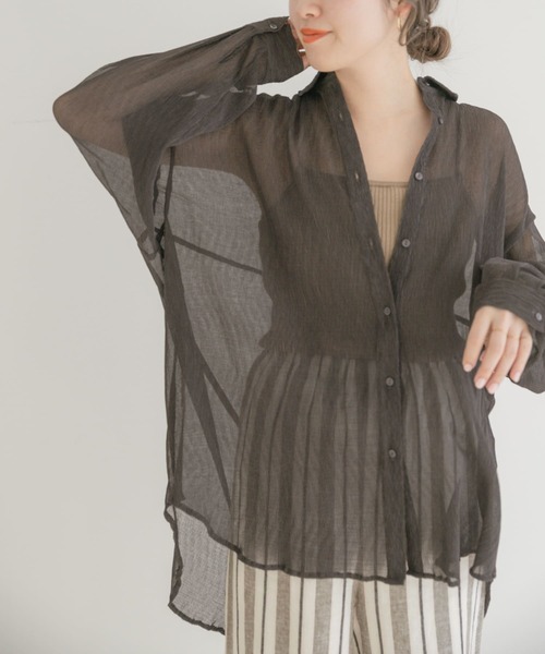 ITEMS URBANRESEARCH(アイテムズ アーバンリサーチ)の「【B.GRN販売中止】ヨウリュウシアービッグシャツ(シャツ/ブラウス・レディース・オフホワイト/チャコールグレー/グリーン系その他/グリーン/パープル・FREE)」の3枚目の写真