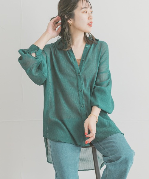 ITEMS URBANRESEARCH(アイテムズ アーバンリサーチ)の「【B.GRN販売中止】ヨウリュウシアービッグシャツ(シャツ/ブラウス・レディース・オフホワイト/チャコールグレー/グリーン系その他/グリーン/パープル・FREE)」の10枚目の写真