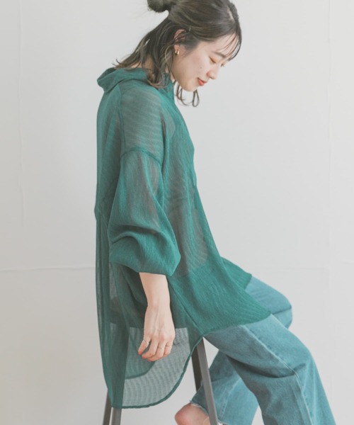 ITEMS URBANRESEARCH(アイテムズ アーバンリサーチ)の「【B.GRN販売中止】ヨウリュウシアービッグシャツ(シャツ/ブラウス・レディース・オフホワイト/チャコールグレー/グリーン系その他/グリーン/パープル・FREE)」の9枚目の写真