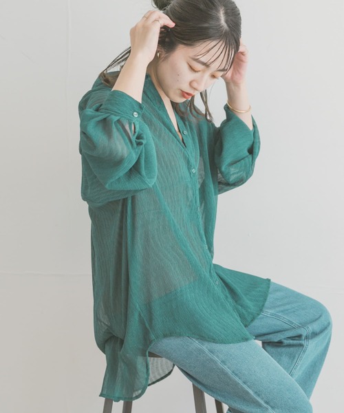 ITEMS URBANRESEARCH(アイテムズ アーバンリサーチ)の「【B.GRN販売中止】ヨウリュウシアービッグシャツ(シャツ/ブラウス・レディース・オフホワイト/チャコールグレー/グリーン系その他/グリーン/パープル・FREE)」の11枚目の写真