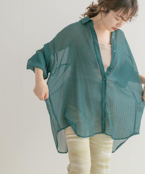 ITEMS URBANRESEARCH(アイテムズ アーバンリサーチ)の「【B.GRN販売中止】ヨウリュウシアービッグシャツ(シャツ/ブラウス・レディース・オフホワイト/チャコールグレー/グリーン系その他/グリーン/パープル・FREE)」の18枚目の写真