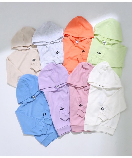 ANAP kids(アナップキッズ)の「【WEB限定】8色展開ミニ裏毛フーディートップススウェット(パーカー・キッズ・オレンジ/イエロー×グリーン/ラベンダー/ホワイト/ライトグレー/ベージュ/ピンク/ブルー・130cm/100cm/120cm/90cm/110cm)」の13枚目の写真