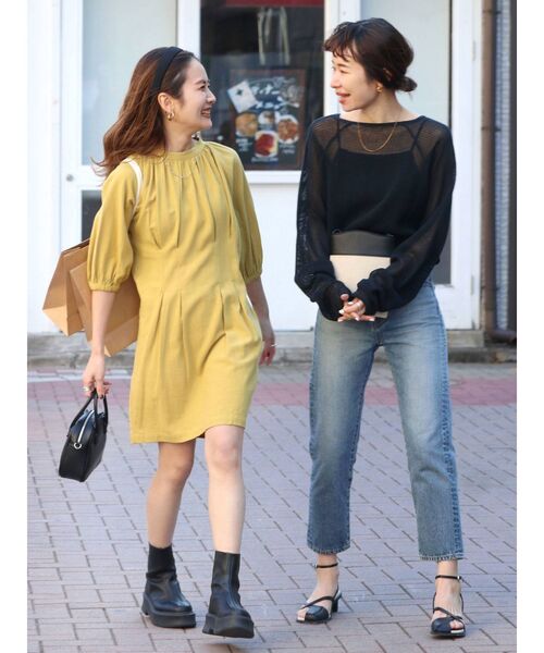 ungrid 春夏 ウエストタックミニワンピース 新品 アングリッド 麻混 Ungrid（アングリッド）の「ウエストタックミニワンピース