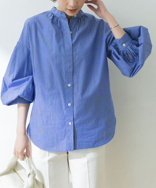 URBAN RESEARCH（アーバンリサーチ）の「ボリュームスリーブバンドカラーシャツ（シャツ/ブラウス・レディース・ホワイト/ネイビー/ストライプ・FREE）」の8枚目の写真