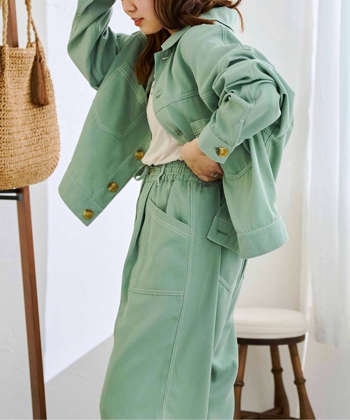 CPCM（シーピーシーエム）の「ステッチ配色ジャケット×パンツセットアップ（セットアップ・レディース・ブラック/ライトグリーン/アイボリー・FREE）」の3枚目の写真