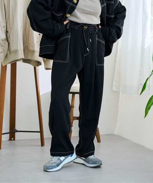 CPCM（シーピーシーエム）の「ステッチ配色ジャケット×パンツセットアップ（セットアップ・レディース・ブラック/ライトグリーン/アイボリー・FREE）」の10枚目の写真