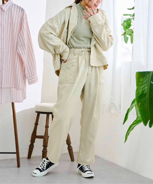 CPCM（シーピーシーエム）の「ステッチ配色ジャケット×パンツセットアップ（セットアップ・レディース・ブラック/ライトグリーン/アイボリー・FREE）」の6枚目の写真