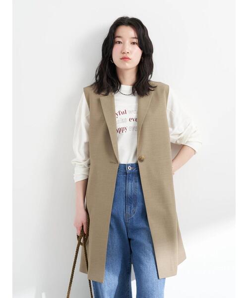 earth music&ecology（アースミュージックアンドエコロジー）の「ロングジレ（ベスト・レディース・モカ/ライトベージュ・FREE）」の4枚目の写真