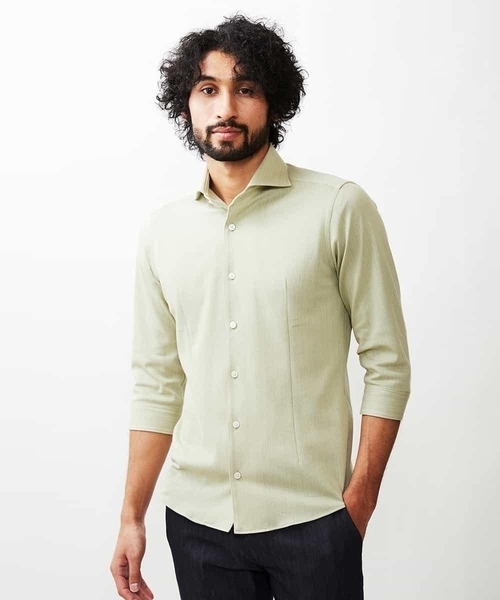 MICHEL KLEIN HOMME   （ミッシェルクランオム）の「ストライプ七分袖シャツ（シャツ/ブラウス・メンズ・ホワイト/ネイビー/ピンク/グリーン・MEDIUM/LARGE/X-LARGE）」の2枚目の写真