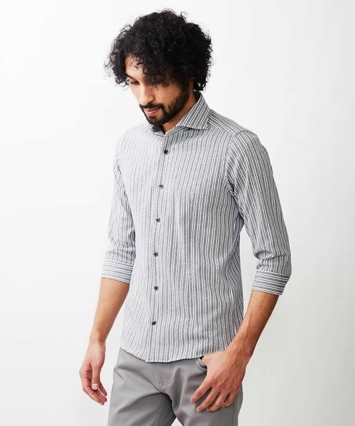 MICHEL KLEIN HOMME   （ミッシェルクランオム）の「ストライプ七分袖シャツ（シャツ/ブラウス・メンズ・ホワイト/ネイビー/ピンク/グリーン・MEDIUM/LARGE/X-LARGE）」の9枚目の写真