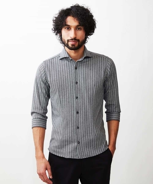 MICHEL KLEIN HOMME   （ミッシェルクランオム）の「ストライプ七分袖シャツ（シャツ/ブラウス・メンズ・ホワイト/ネイビー/ピンク/グリーン・MEDIUM/LARGE/X-LARGE）」の7枚目の写真
