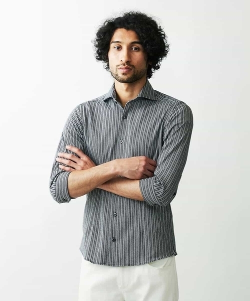 MICHEL KLEIN HOMME   （ミッシェルクランオム）の「ストライプ七分袖シャツ（シャツ/ブラウス・メンズ・ホワイト/ネイビー/ピンク/グリーン・MEDIUM/LARGE/X-LARGE）」の6枚目の写真