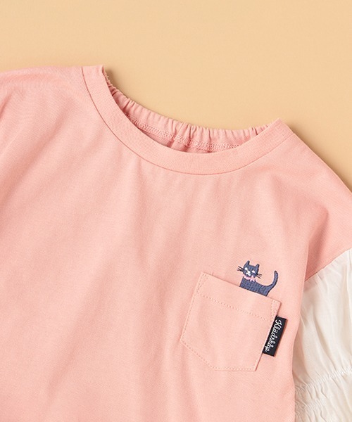 kladskap（クレードスコープ）の「ネコ刺しゅうレイヤード風半袖プルオーバー（スウェット・キッズ・クリーム/ピンク・120cm/110cm/90cm/100cm）」の5枚目の写真