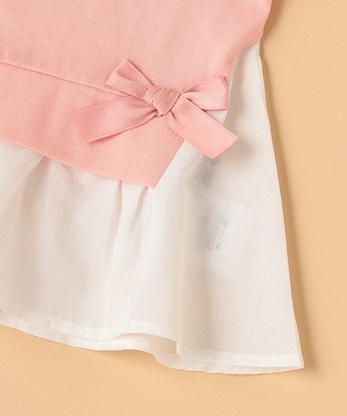 kladskap（クレードスコープ）の「ネコ刺しゅうレイヤード風半袖プルオーバー（スウェット・キッズ・クリーム/ピンク・120cm/110cm/90cm/100cm）」の7枚目の写真