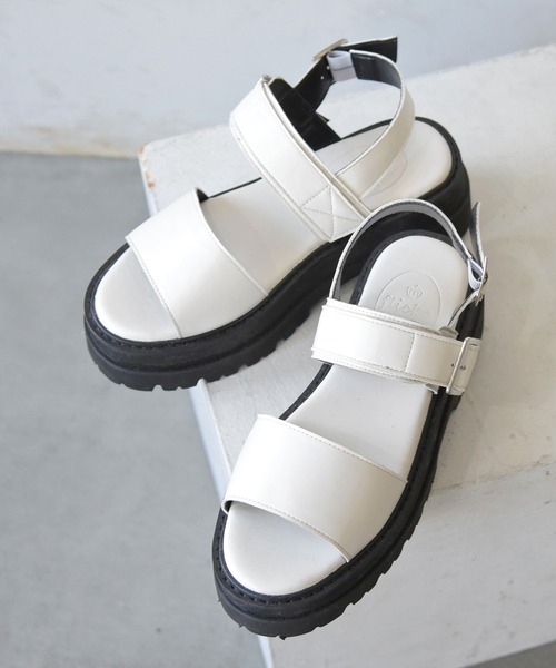 NOFALL（ノーフォール）の「厚底Wベルトストラップサンダル（サンダル・レディース・ホワイト/ブラック・LL/3L/S/M/L）」の6枚目の写真