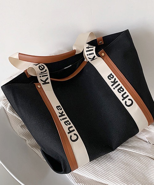 florist（フローリスト）の「【A4対応】きれいめカジュアルな配色ビッグサイズトートバッグ/トラベルバッグ/マザーズバッグ（トートバッグ・レディース・ホワイト/ブラック・FREE）」の3枚目の写真