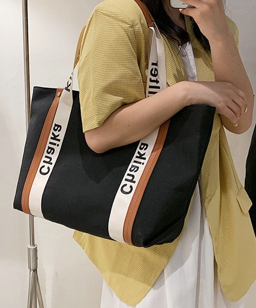 florist（フローリスト）の「【A4対応】きれいめカジュアルな配色ビッグサイズトートバッグ/トラベルバッグ/マザーズバッグ（トートバッグ・レディース・ホワイト/ブラック・FREE）」の6枚目の写真