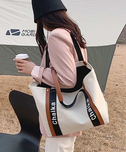 florist（フローリスト）の「【A4対応】きれいめカジュアルな配色ビッグサイズトートバッグ/トラベルバッグ/マザーズバッグ（トートバッグ・レディース・ホワイト/ブラック・FREE）」の9枚目の写真