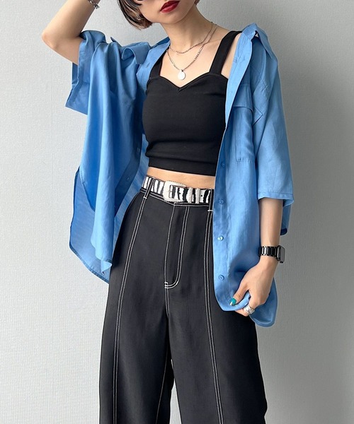 PAGEBOY（ページボーイ）の「シアーBIG半袖シャツ（シャツ/ブラウス・レディース・ブラック/オフホワイト/ブルー系その他/イエロー系その他/ブラウン系その他2・FREE）」の5枚目の写真