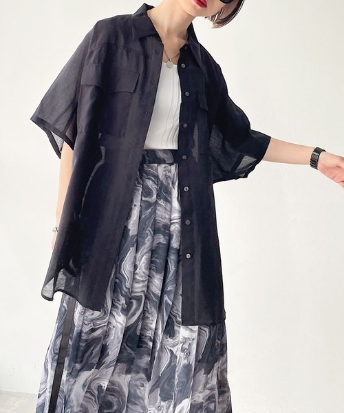 PAGEBOY（ページボーイ）の「シアーBIG半袖シャツ（シャツ/ブラウス・レディース・ブラック/オフホワイト/ブルー系その他/イエロー系その他/ブラウン系その他2・FREE）」の12枚目の写真