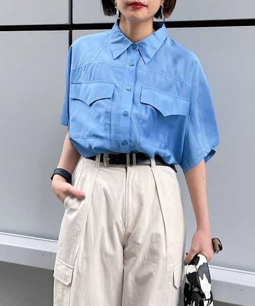 PAGEBOY（ページボーイ）の「シアーBIG半袖シャツ（シャツ/ブラウス・レディース・ブラック/オフホワイト/ブルー系その他/イエロー系その他/ブラウン系その他2・FREE）」の16枚目の写真