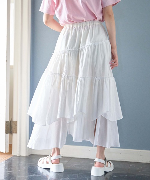 WEGO（ウィゴー）の「WEGO/アシメフリルティアードロングスカート（スカート・レディース・ホワイト・FREE）」の4枚目の写真