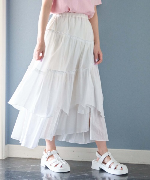 WEGO（ウィゴー）の「WEGO/アシメフリルティアードロングスカート（スカート・レディース・ホワイト・FREE）」の3枚目の写真