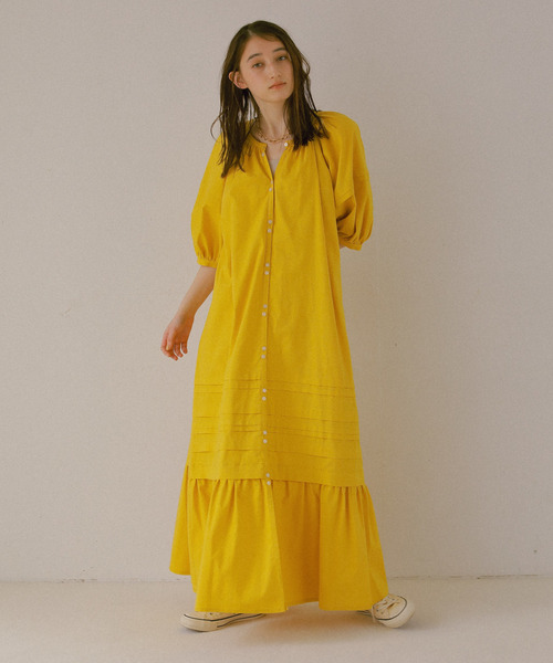 ReNorm（リノーム）の「ボリュームスリーブシャツワンピース（シャツワンピース・レディース・ネイビー/イエロー/ホワイト×グリーン/ネイビー×ホワイト/オフホワイト・フリー）」の19枚目の写真