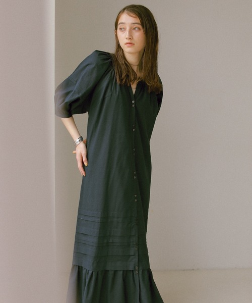 ReNorm（リノーム）の「ボリュームスリーブシャツワンピース（シャツワンピース・レディース・ネイビー/イエロー/ホワイト×グリーン/ネイビー×ホワイト/オフホワイト・フリー）」の7枚目の写真