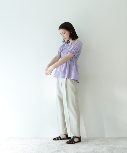 N.（N. Natural Beauty Basic）（エヌエヌナチュラルビューティーベーシック）の「◆シャンブレーセンタープレスパンツ（その他パンツ・レディース・グレー/ベージュ/ライラック/レモンイエロー・MEDIUM）」の9枚目の写真