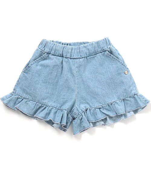 apres les cours（アプレレクール）の「WEB限定 フレアフリルショートパンツ（その他パンツ・キッズ・インディゴブルー/アイボリー/パープル/カーキ/マスタード・100/110/120/140/130/80/90）」の4枚目の写真