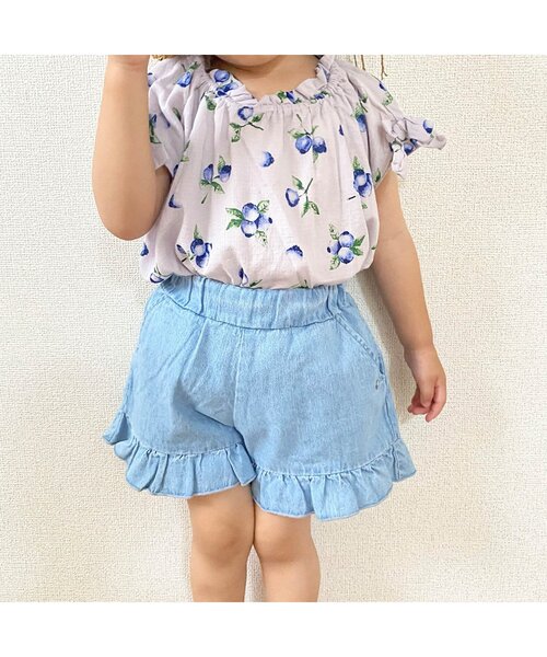 apres les cours（アプレレクール）の「WEB限定 フレアフリルショートパンツ（その他パンツ・キッズ・インディゴブルー/アイボリー/パープル/カーキ/マスタード・100/110/120/140/130/80/90）」の14枚目の写真