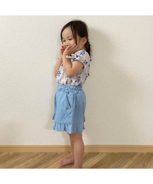 apres les cours（アプレレクール）の「WEB限定 フレアフリルショートパンツ（その他パンツ・キッズ・インディゴブルー/アイボリー/パープル/カーキ/マスタード・100/110/120/140/130/80/90）」の17枚目の写真