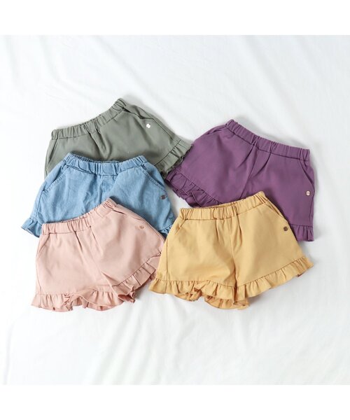 apres les cours（アプレレクール）の「WEB限定 フレアフリルショートパンツ（その他パンツ・キッズ・インディゴブルー/アイボリー/パープル/カーキ/マスタード・100/110/120/140/130/80/90）」の7枚目の写真