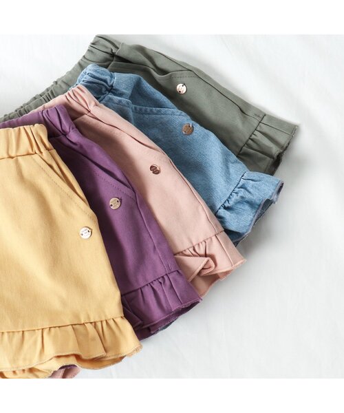 apres les cours（アプレレクール）の「WEB限定 フレアフリルショートパンツ（その他パンツ・キッズ・インディゴブルー/アイボリー/パープル/カーキ/マスタード・100/110/120/140/130/80/90）」の16枚目の写真