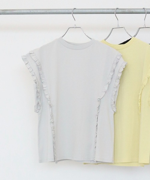 Sugar spoon(シュガースプーン)の「・SUGAR SPOON フリルノースリーブTシャツ(Tシャツ/カットソー・レディース・ライトグレー/ブラック/オフホワイト/イエロー・FREE)」の4枚目の写真