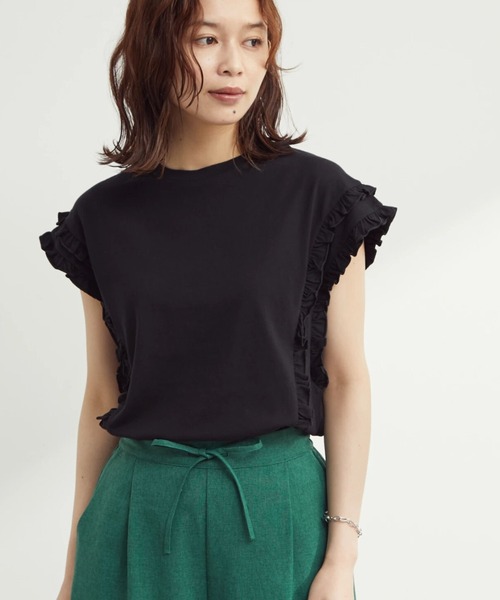 Sugar spoon(シュガースプーン)の「・SUGAR SPOON フリルノースリーブTシャツ(Tシャツ/カットソー・レディース・ライトグレー/ブラック/オフホワイト/イエロー・FREE)」の3枚目の写真