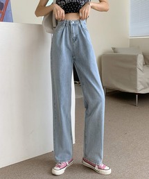ウエストタック ハイウエストルーズデニムパンツ