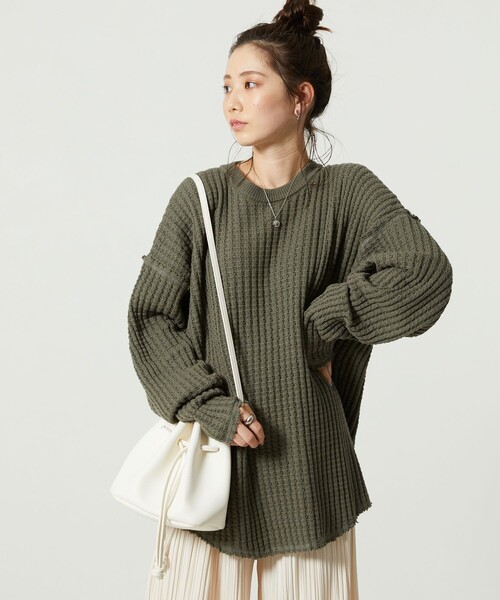 リプレイ ワッフル クルーネック ニット 長袖 プルオーバー　ダメージ加工 FREAK'S STORE（フリークスストア）の「【WEB限定】ヘビー
