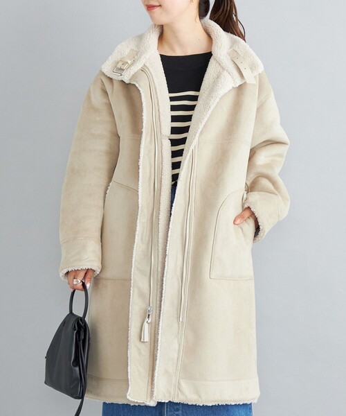 SHIPS（シップス）の「フェイクムートン リバーシブル スタンドカラー ミディコート◆（ムートンコート・レディース・オフホワイト/キャメル・38/36）」の20枚目の写真