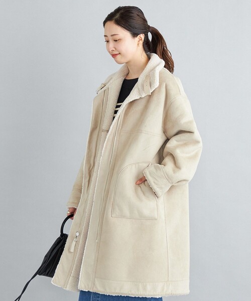 SHIPS（シップス）の「フェイクムートン リバーシブル スタンドカラー ミディコート◆（ムートンコート・レディース・オフホワイト/キャメル・38/36）」の5枚目の写真