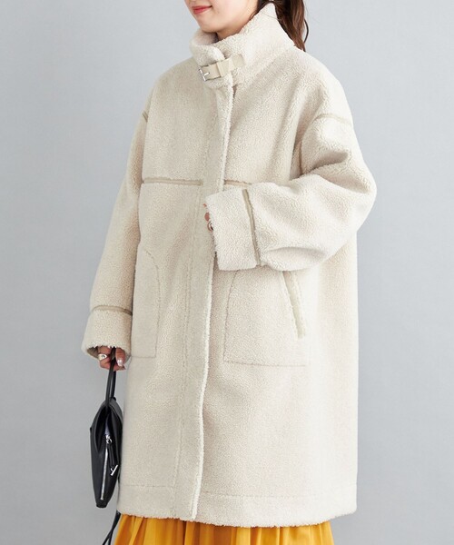 SHIPS（シップス）の「フェイクムートン リバーシブル スタンドカラー ミディコート◆（ムートンコート・レディース・オフホワイト/キャメル・38/36）」の6枚目の写真