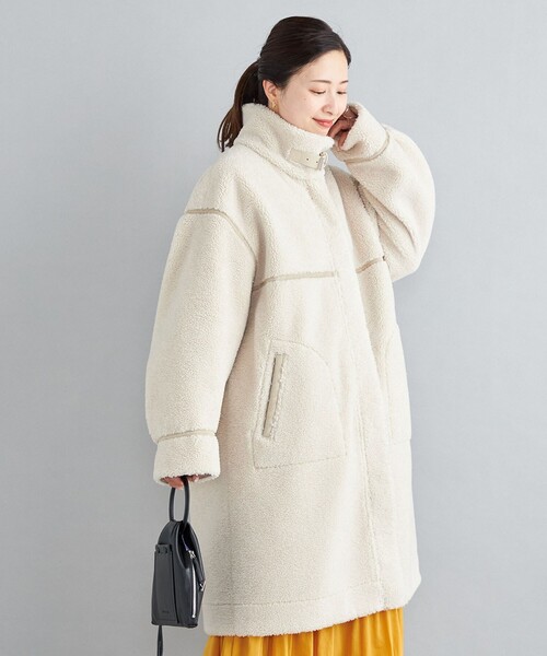 SHIPS（シップス）の「フェイクムートン リバーシブル スタンドカラー ミディコート◆（ムートンコート・レディース・オフホワイト/キャメル・38/36）」の14枚目の写真