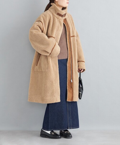 SHIPS（シップス）の「フェイクムートン リバーシブル スタンドカラー ミディコート◆（ムートンコート・レディース・オフホワイト/キャメル・38/36）」の8枚目の写真