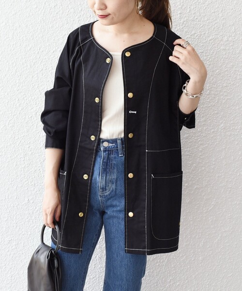 SHIPS（シップス）の「*【SHIPS別注】StanRay：ノーカラーカバーオール（セットアップ対応可能）◆（カバーオール・レディース・ブラック/サンドベージュ/ブルー/ライトピンク・ONE SIZE）」の2枚目の写真